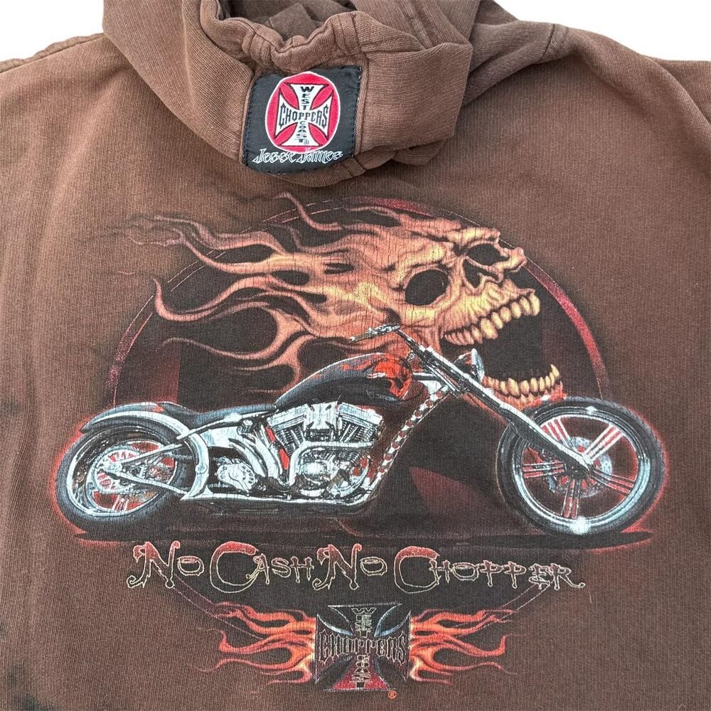 Vintage West Coast Choppers Hoodie Jesse James Brown Biker Men’s Size XL Y2K